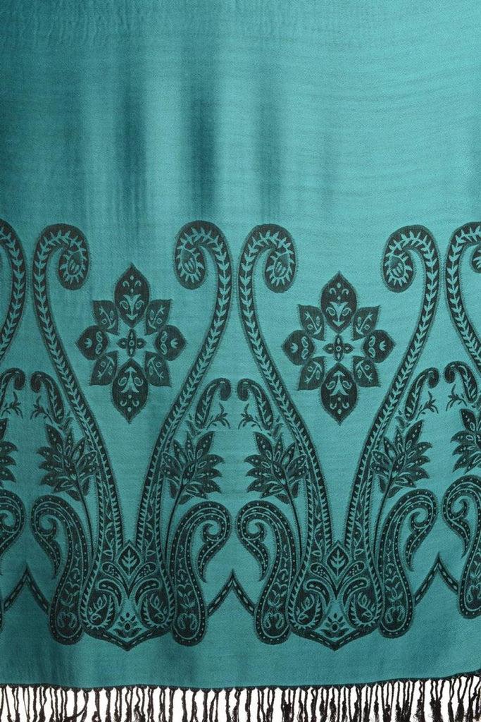 Liss Kiss Large Paisley On Bondi Blue Pashmina With Tassels - Scarf