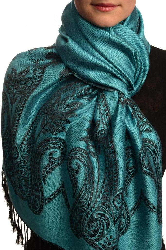 liss kiss Large Paisley On Bondi Blue Pashmina With Tassels - Scarf