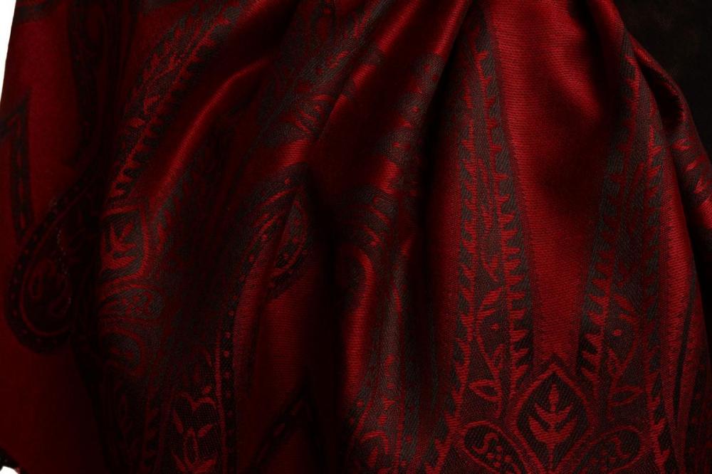 Liss Kiss Large Paisley On Burgundy Red Pashmina With Tassels - Scarf