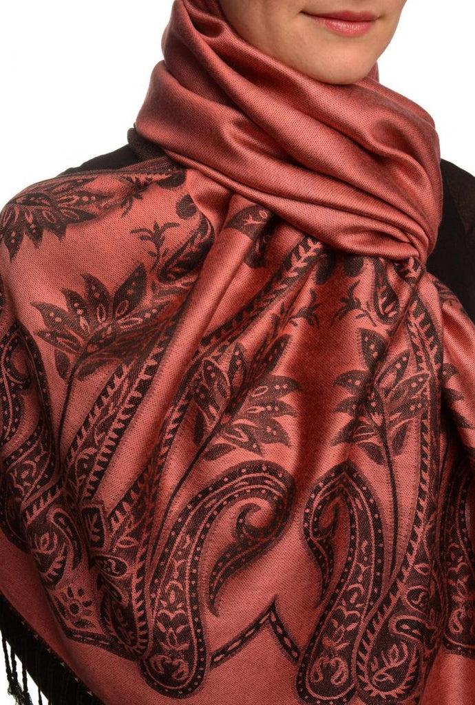 Liss Kiss Large Paisley On Chestnut Pink Pashmina With Tassels - Scarf