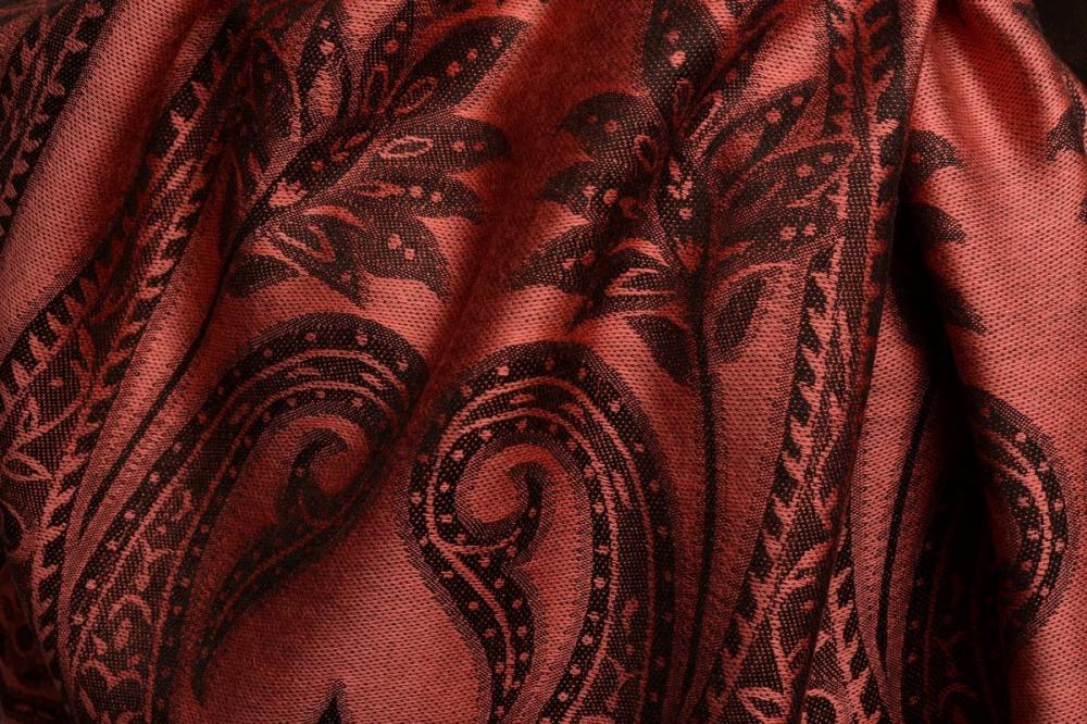 Liss Kiss Large Paisley On Chestnut Pink Pashmina With Tassels - Scarf