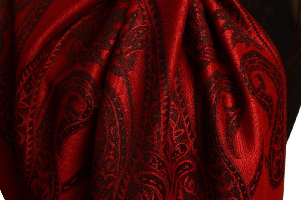 Liss Kiss Large Paisley On Dark Red Pashmina With Tassels - Scarf