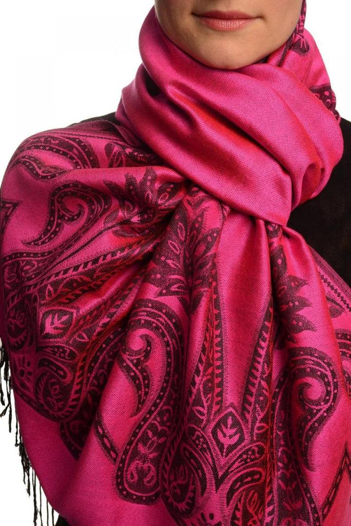 liss kiss Large Paisley On Magenta Pink Pashmina With Tassels - Scarf