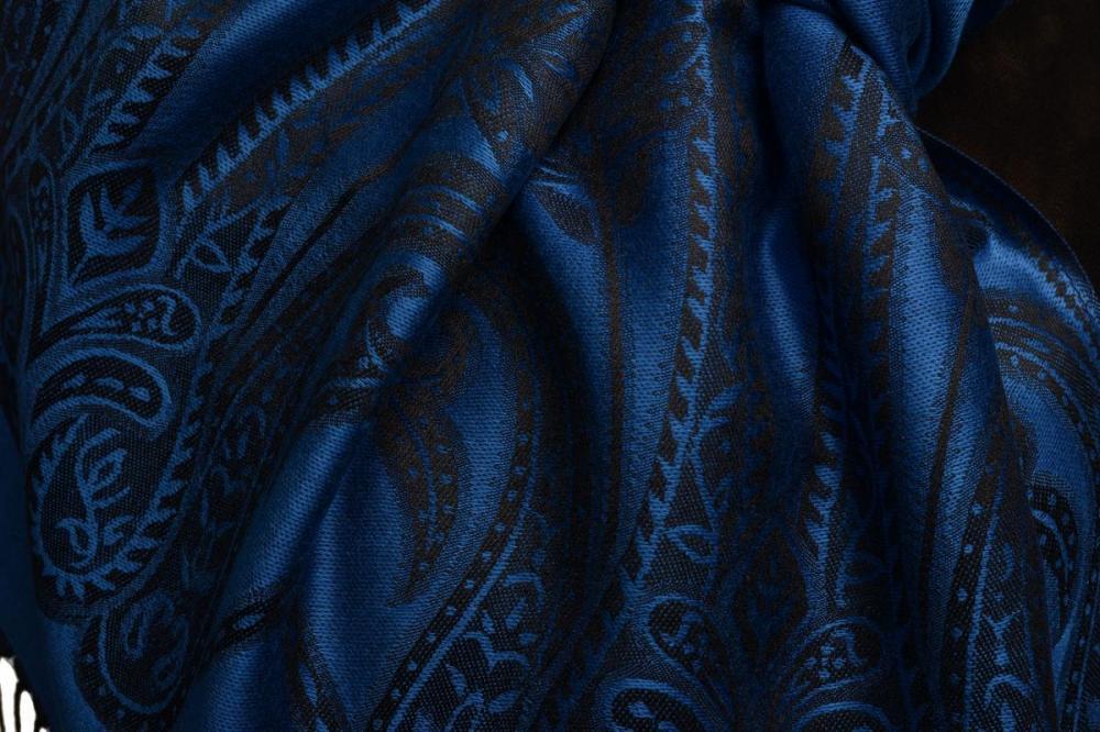 Liss Kiss Large Paisley On Oxford Blue Pashmina With Tassels - Scarf