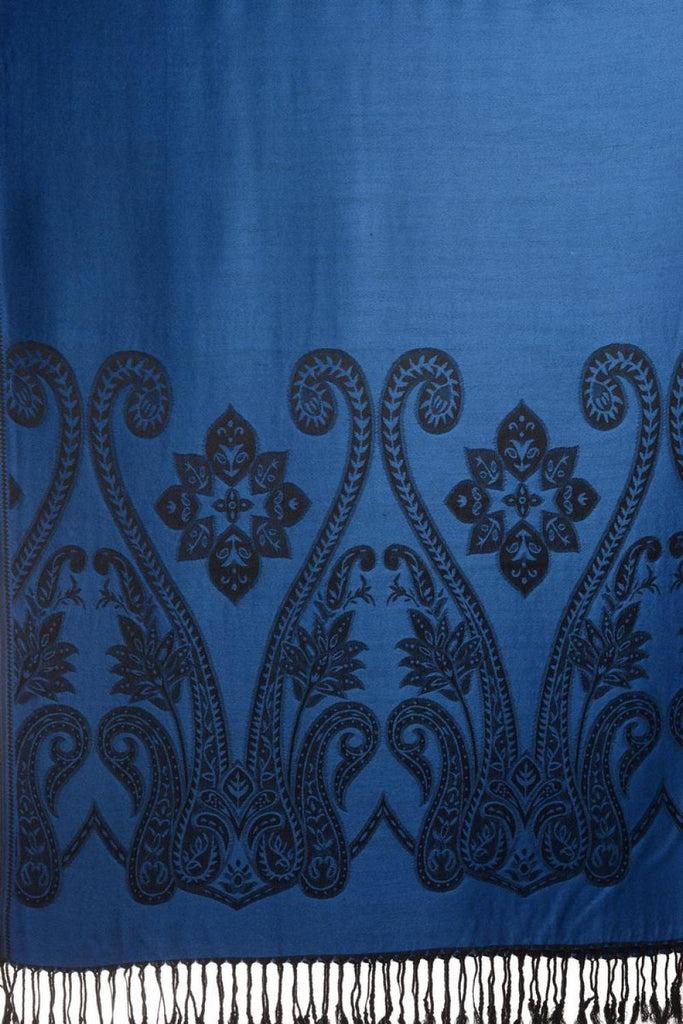 Liss Kiss Large Paisley On Oxford Blue Pashmina With Tassels - Scarf