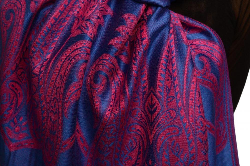 Liss Kiss Large Paisley On Persian Blue Pashmina With Tassels - Scarf