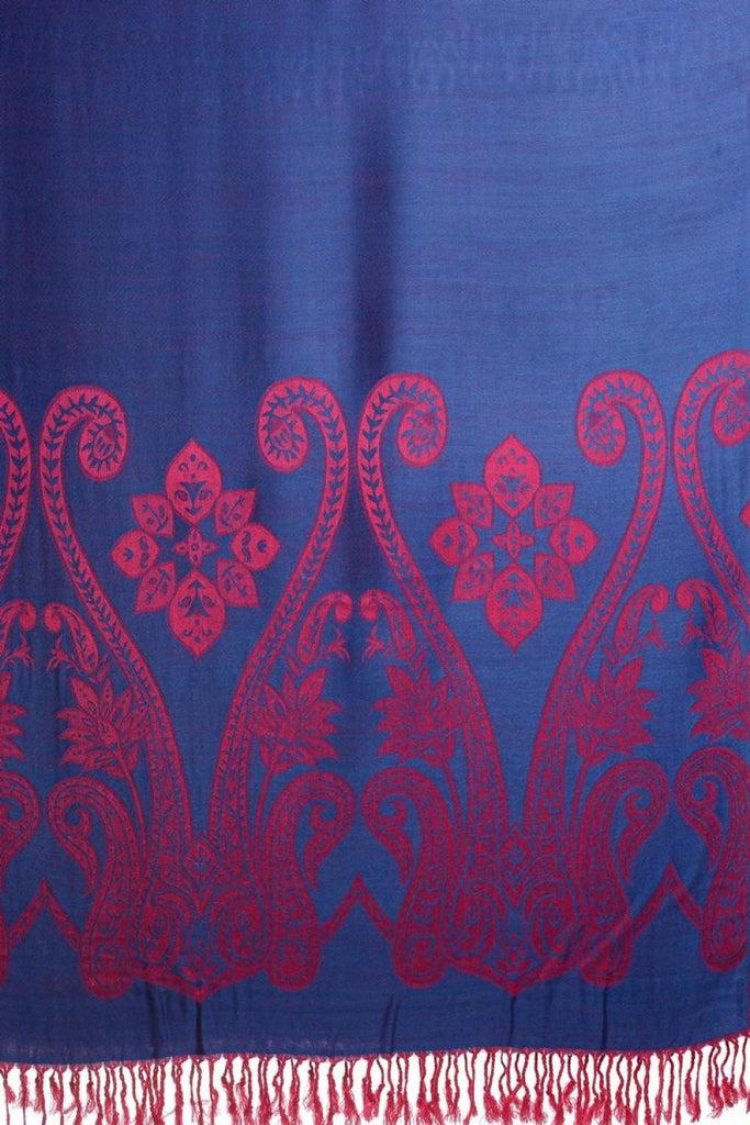 Liss Kiss Large Paisley On Persian Blue Pashmina With Tassels - Scarf