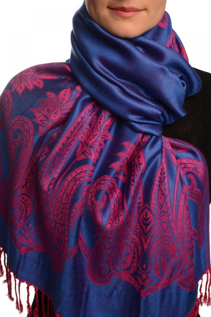 liss kiss Large Paisley On Persian Blue Pashmina With Tassels - Scarf