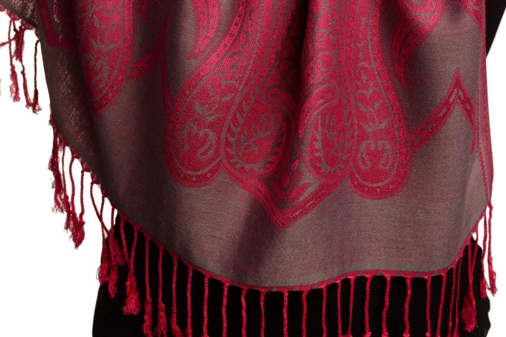 Liss Kiss Large Paisley On Pink Grey Pashmina With Tassels - Scarf