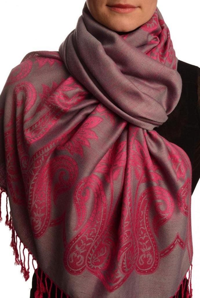 liss kiss Large Paisley On Pink Grey Pashmina With Tassels - Scarf