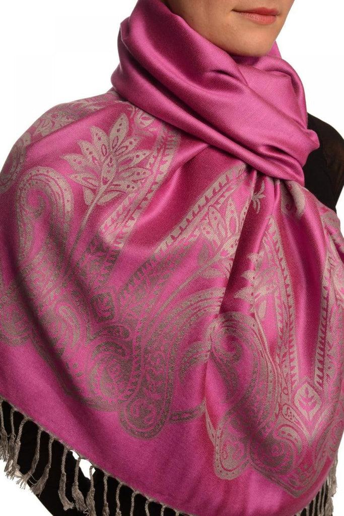Liss Kiss Large Paisley On Pink Pashmina With Tassels - Scarf