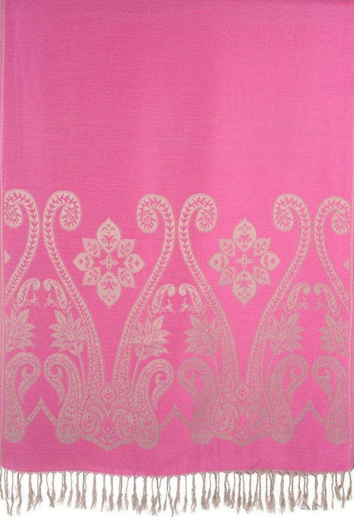 Liss Kiss Large Paisley On Pink Pashmina With Tassels - Scarf