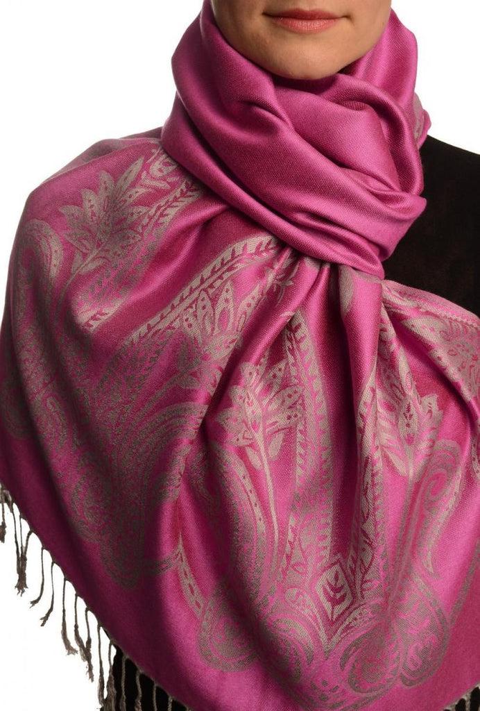 liss kiss Large Paisley On Pink Pashmina With Tassels - Scarf
