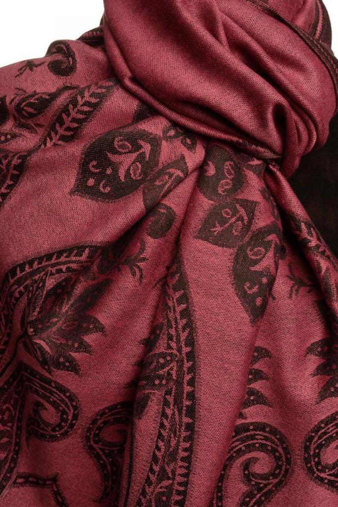 Liss Kiss Large Paisley On Puce Pink Pashmina With Tassels - Scarf