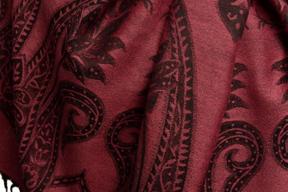 Liss Kiss Large Paisley On Puce Pink Pashmina With Tassels - Scarf
