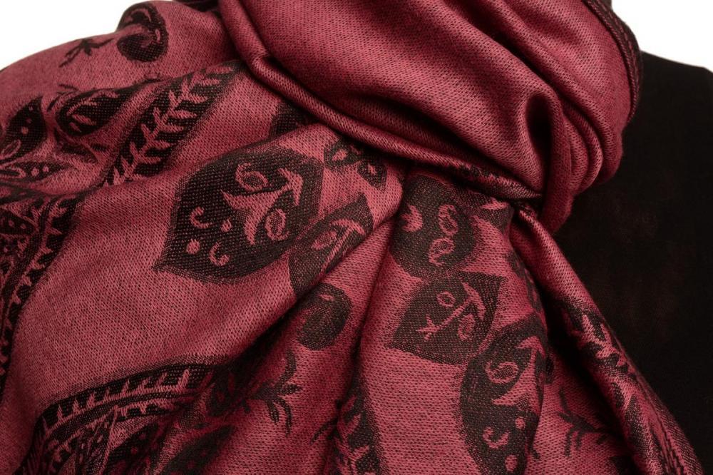 Liss Kiss Large Paisley On Puce Pink Pashmina With Tassels - Scarf