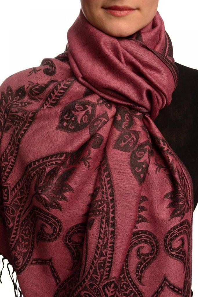 liss kiss Large Paisley On Puce Pink Pashmina With Tassels - Scarf