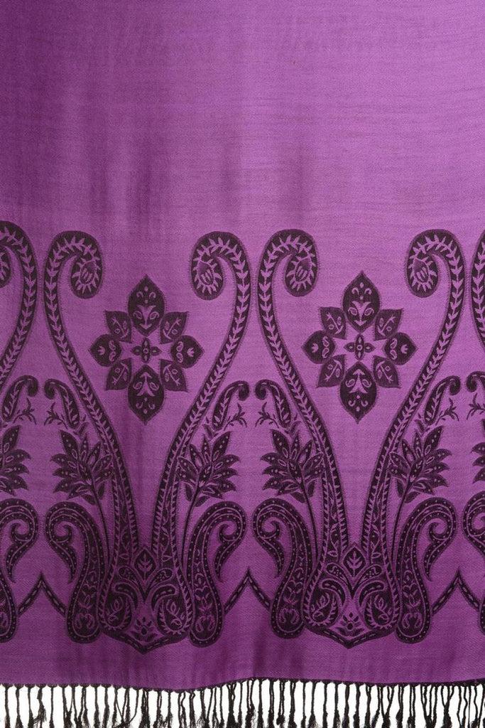 Liss Kiss Large Paisley On Purple Pashmina With Tassels - Scarf