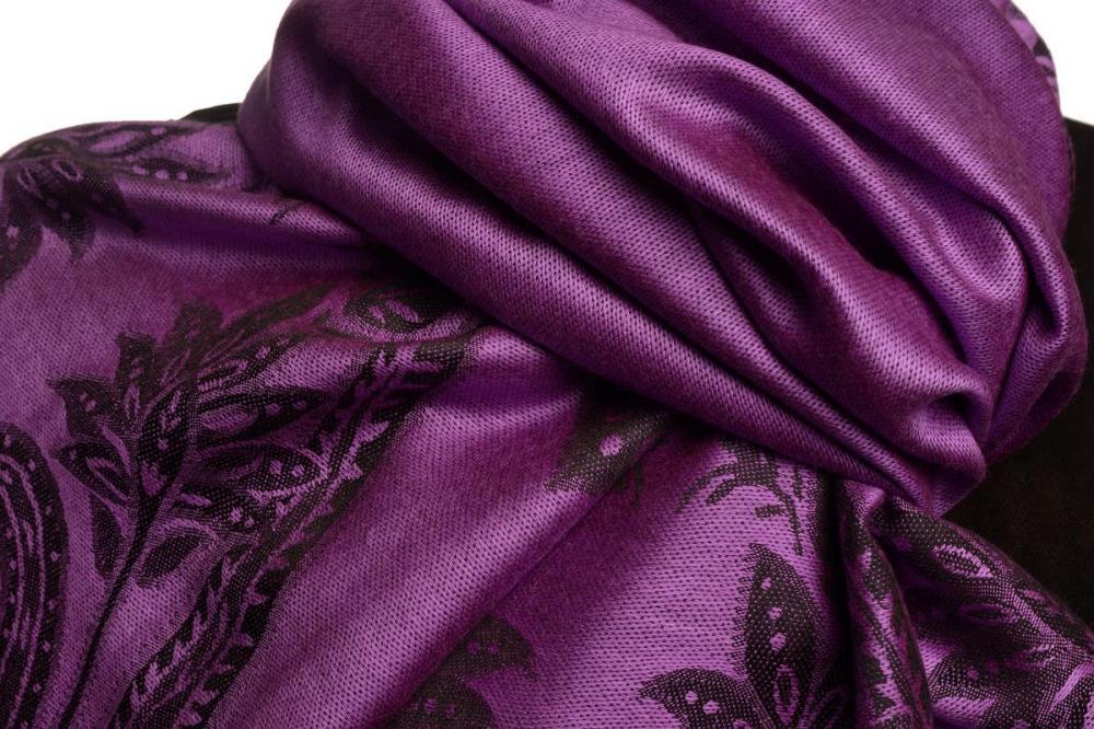 Liss Kiss Large Paisley On Purple Pashmina With Tassels - Scarf