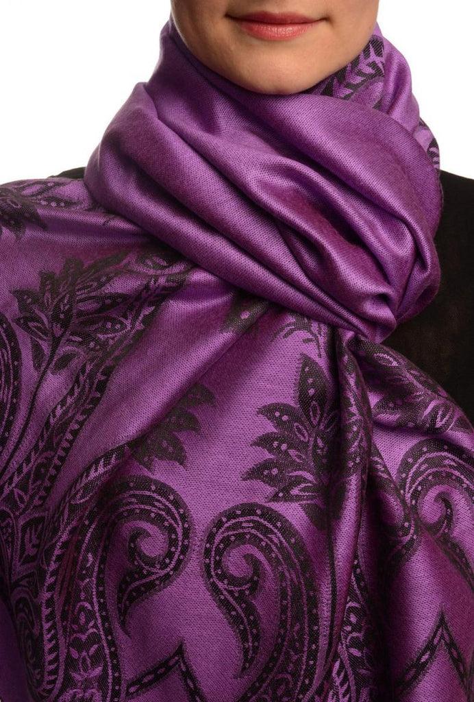 liss kiss Large Paisley On Purple Pashmina With Tassels - Scarf