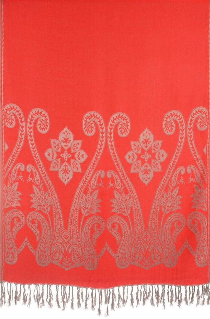Liss Kiss Large Paisley On Red Pashmina With Tassels - Scarf