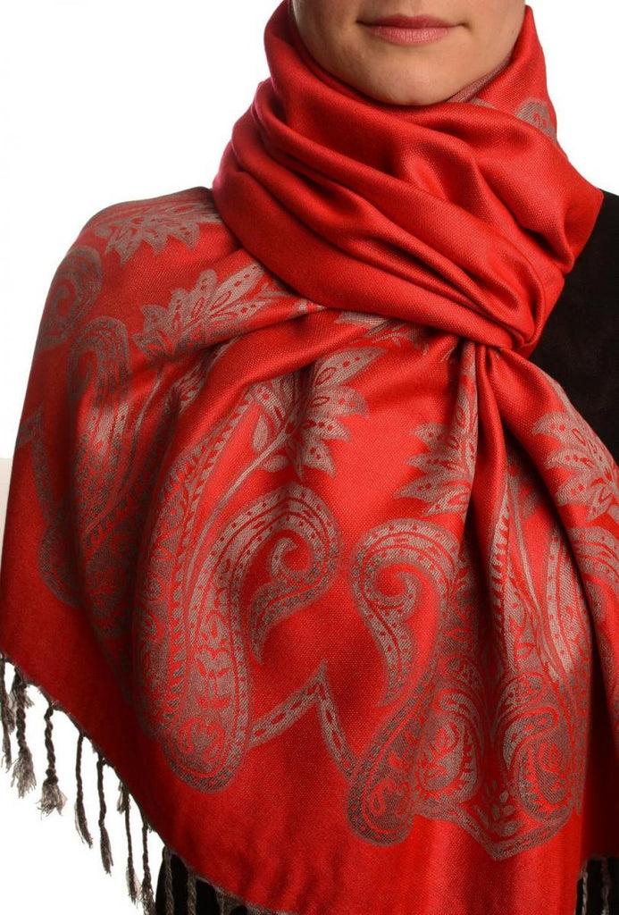 liss kiss Large Paisley On Red Pashmina With Tassels - Scarf