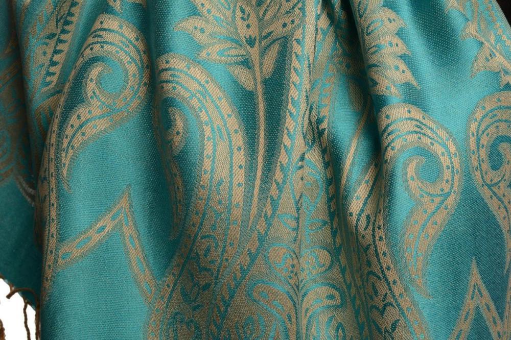 Liss Kiss Large Paisley On Sky Blue Pashmina With Tassels - Scarf