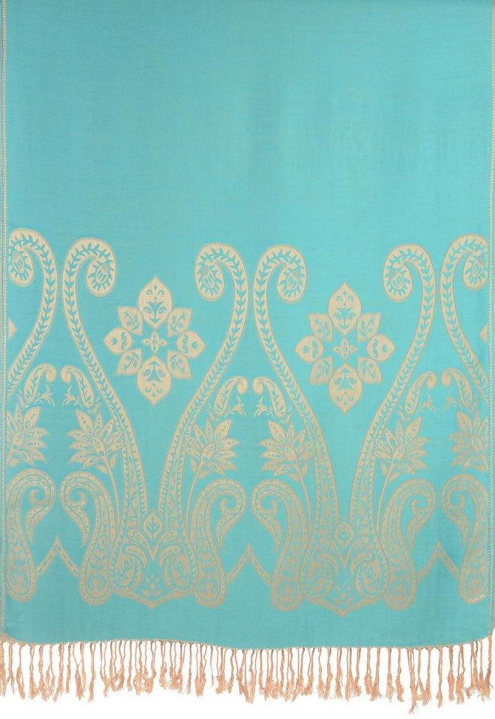 Liss Kiss Large Paisley On Sky Blue Pashmina With Tassels - Scarf