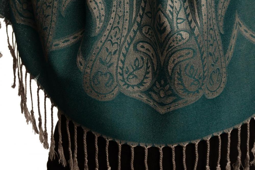 Liss Kiss Large Paisley On Teal Blue Pashmina With Tassels - Scarf