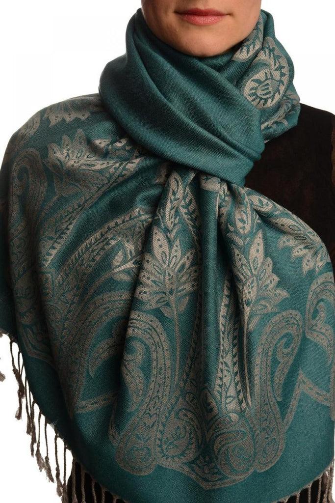 liss kiss Large Paisley On Teal Blue Pashmina With Tassels - Scarf