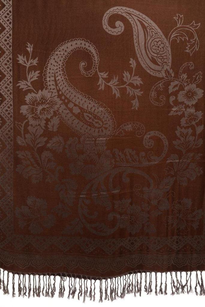 Liss Kiss Large Paisley & Roses On Brown Pashmina With Tassels - Scarf