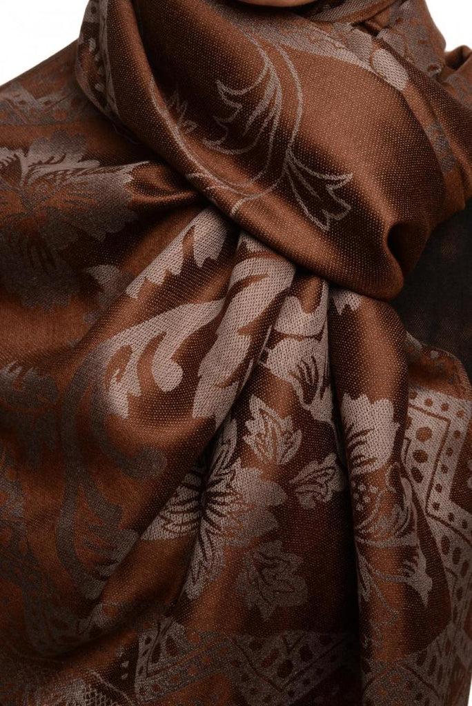 Liss Kiss Large Paisley & Roses On Brown Pashmina With Tassels - Scarf