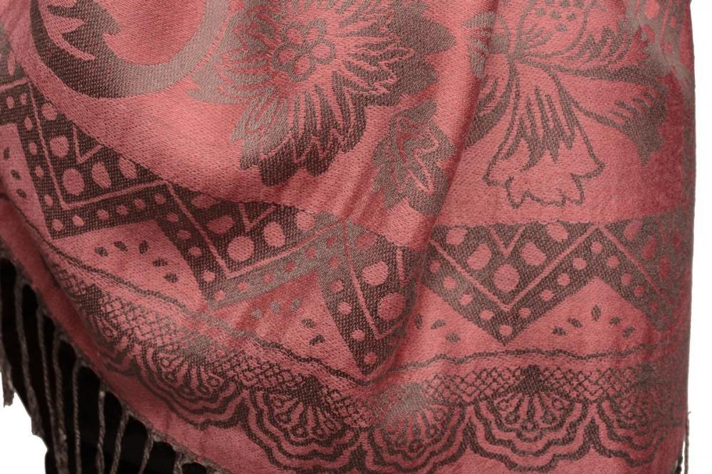 Liss Kiss Large Paisley & Roses On Dark Pink Pashmina With Tassels - Scarf