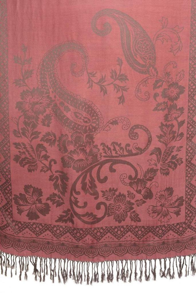 Liss Kiss Large Paisley & Roses On Dark Pink Pashmina With Tassels - Scarf