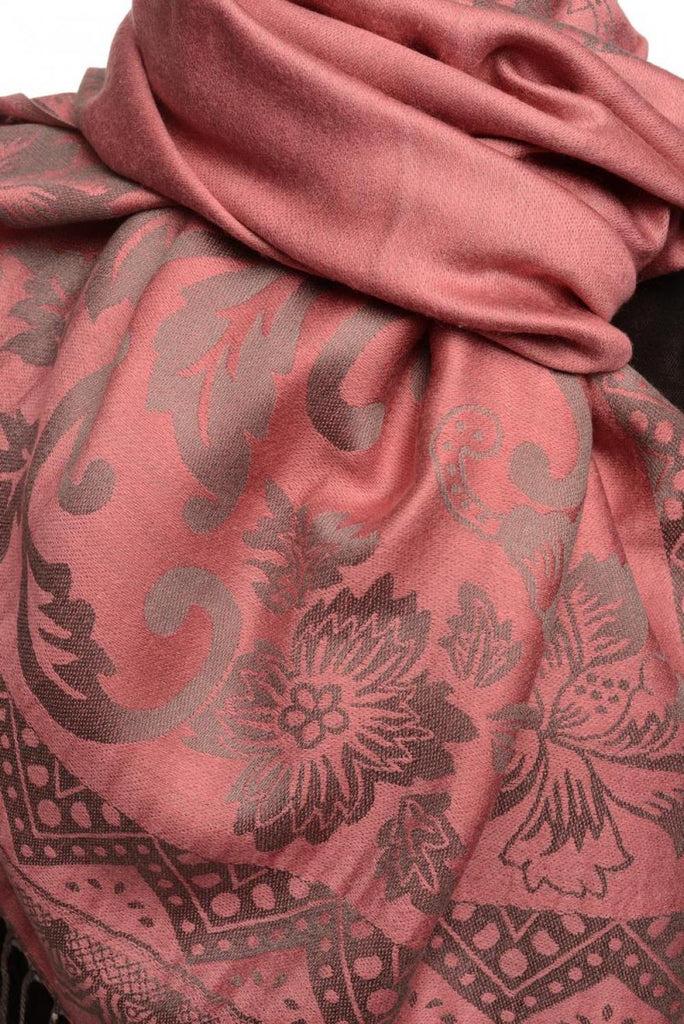 Liss Kiss Large Paisley & Roses On Dark Pink Pashmina With Tassels - Scarf