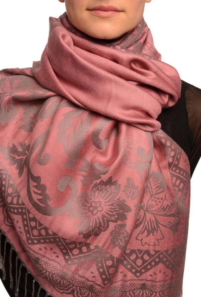 liss kiss Large Paisley & Roses On Dark Pink Pashmina With Tassels - Scarf