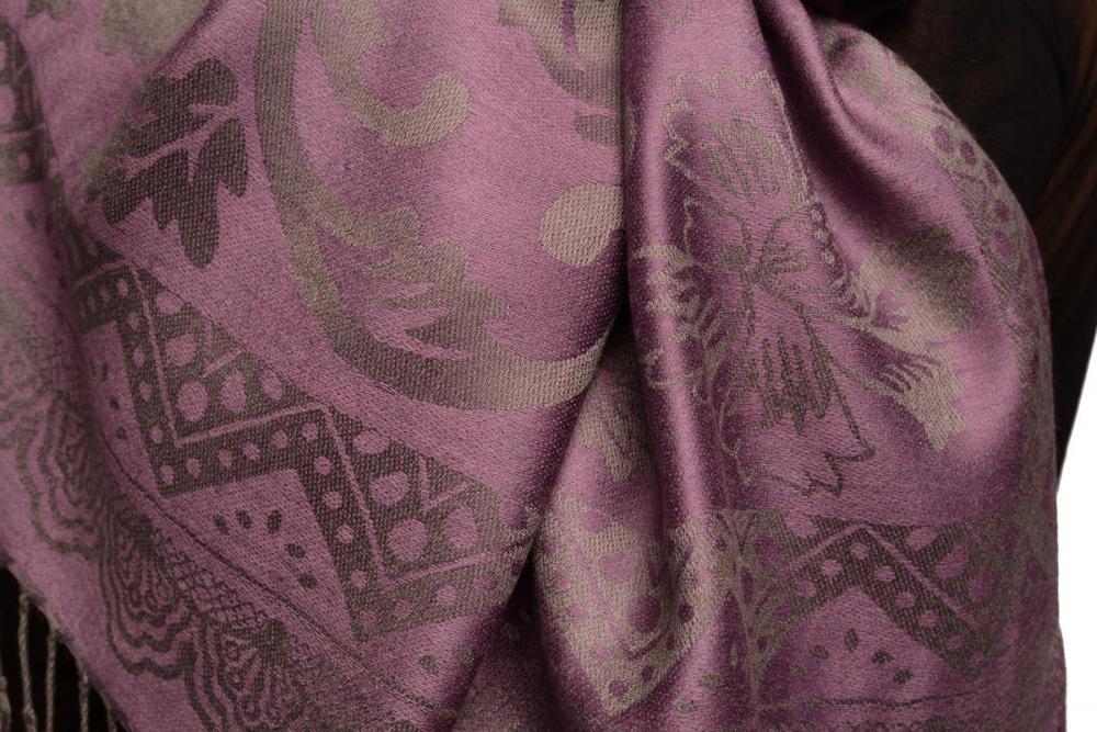 Liss Kiss Large Paisley & Roses On Grey Pashmina With Tassels - Scarf