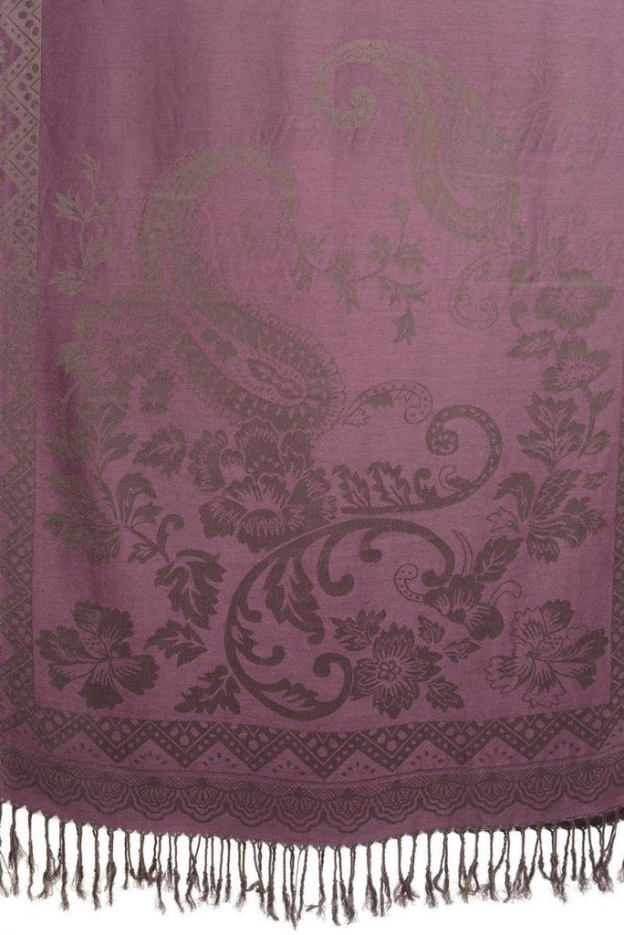 Liss Kiss Large Paisley & Roses On Grey Pashmina With Tassels - Scarf