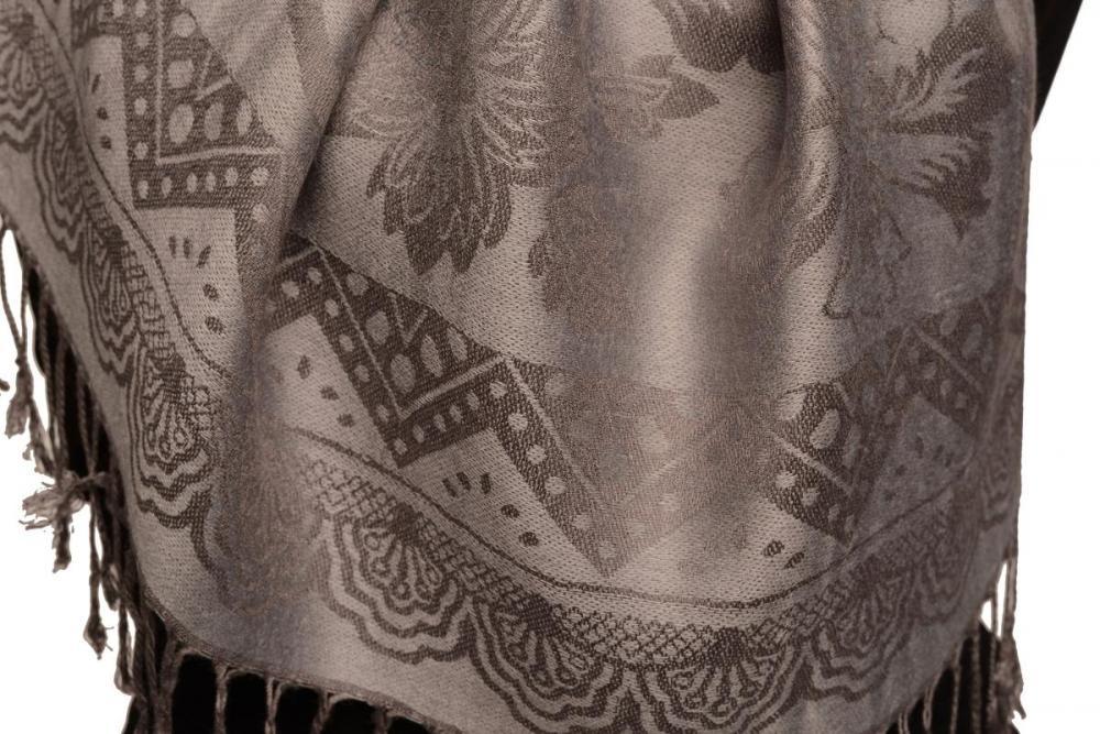 Liss Kiss Large Paisley & Roses On Grey Pashmina With Tassels - Scarf