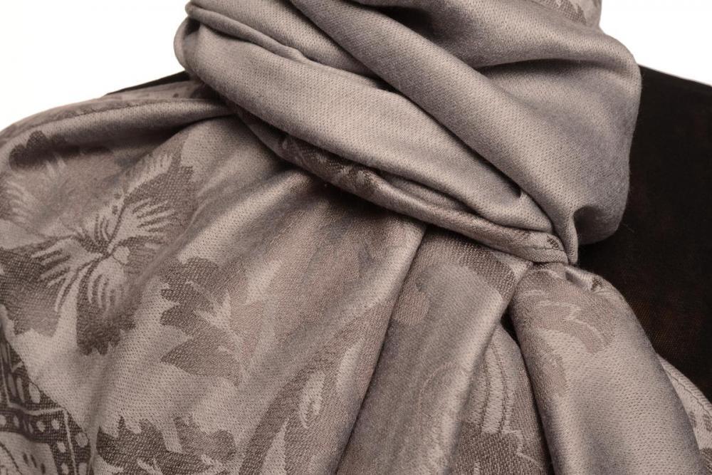 Liss Kiss Large Paisley & Roses On Grey Pashmina With Tassels - Scarf
