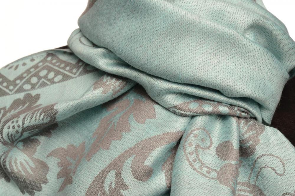 Liss Kiss Large Paisley & Roses On Powder Blue Pashmina With Tassels - Scarf