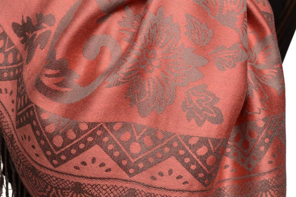 Liss Kiss Large Paisley & Roses On Puce Pink Pashmina With Tassels - Scarf