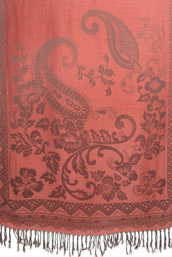 Liss Kiss Large Paisley & Roses On Puce Pink Pashmina With Tassels - Scarf