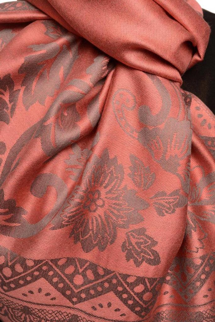 Liss Kiss Large Paisley & Roses On Puce Pink Pashmina With Tassels - Scarf