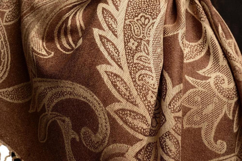 Liss Kiss Large Paisleys On Brown Pashmina Feel With Tassels - Scarf