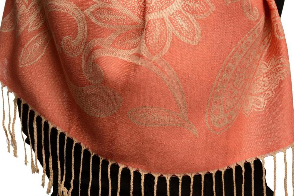 Liss Kiss Large Paisleys On Dark Puce Pink Pashmina Feel With Tassels - Scarf