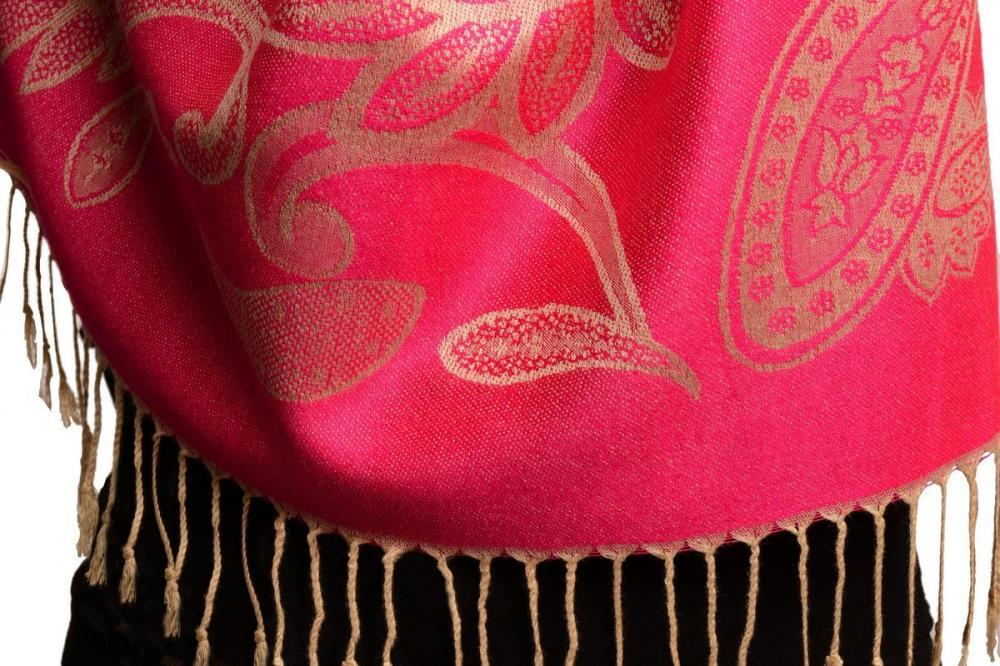 Liss Kiss Large Paisleys On Fuchsia Pink Pashmina Feel With Tassels - Scarf