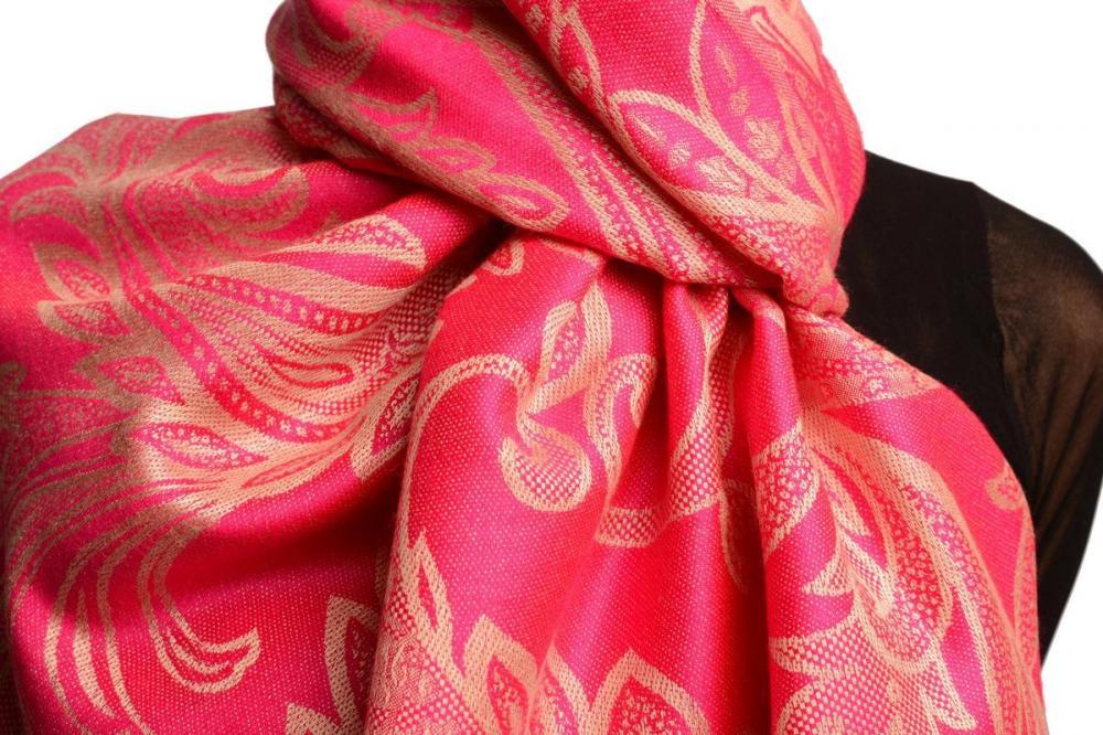 Liss Kiss Large Paisleys On Fuchsia Pink Pashmina Feel With Tassels - Scarf