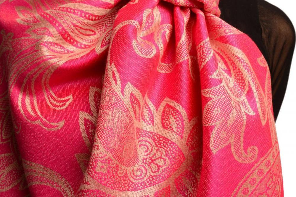 Liss Kiss Large Paisleys On Fuchsia Pink Pashmina Feel With Tassels - Scarf