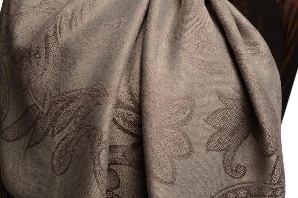 Liss Kiss Large Paisleys On Grey Pashmina Feel With Tassels - Scarf